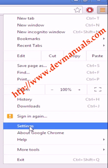 Chrome Browser settings menu