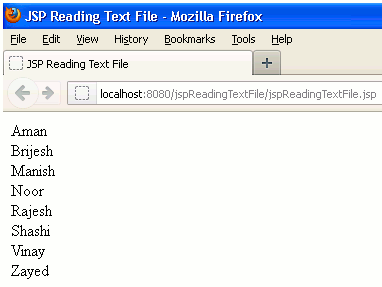 Jsp Reading Text File