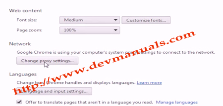 Proxy Settings option in Chrome